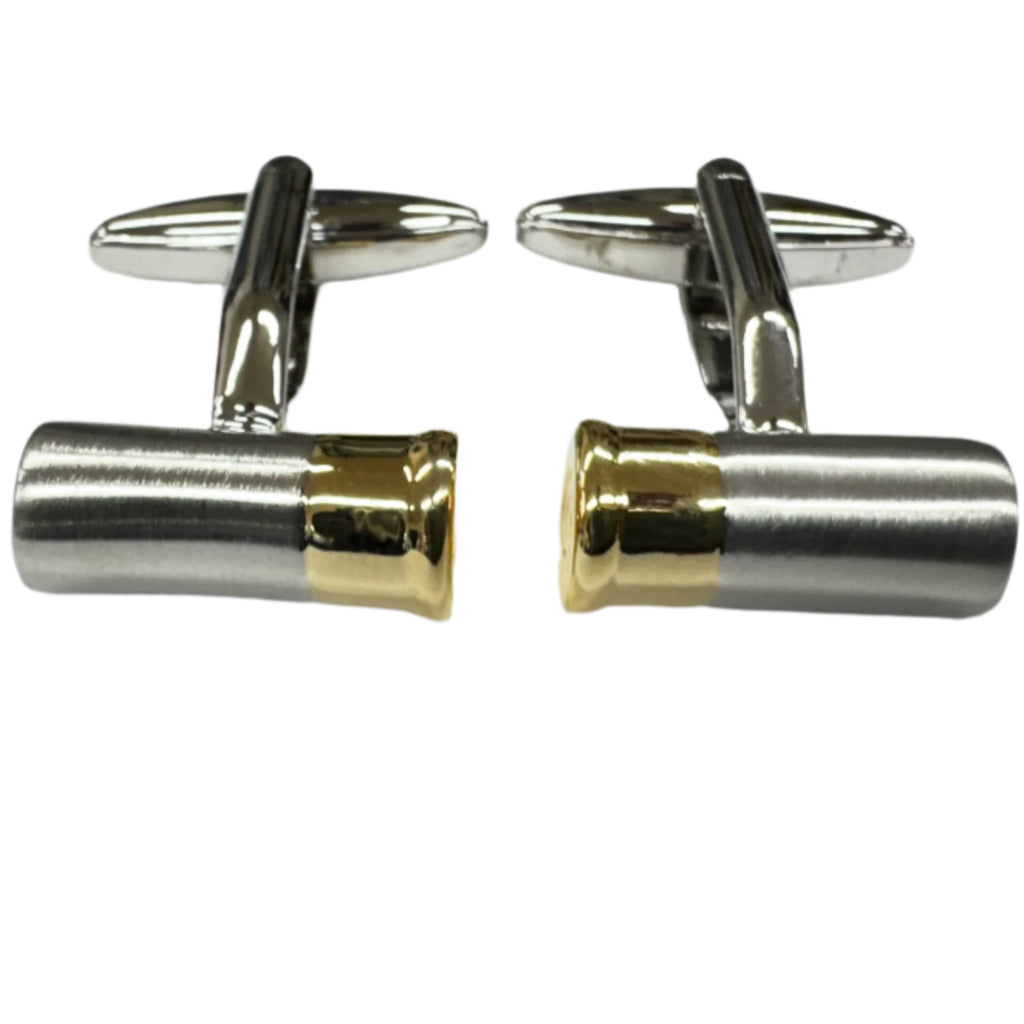 Van Buck shotgun cartridge metal cufflinks – front view