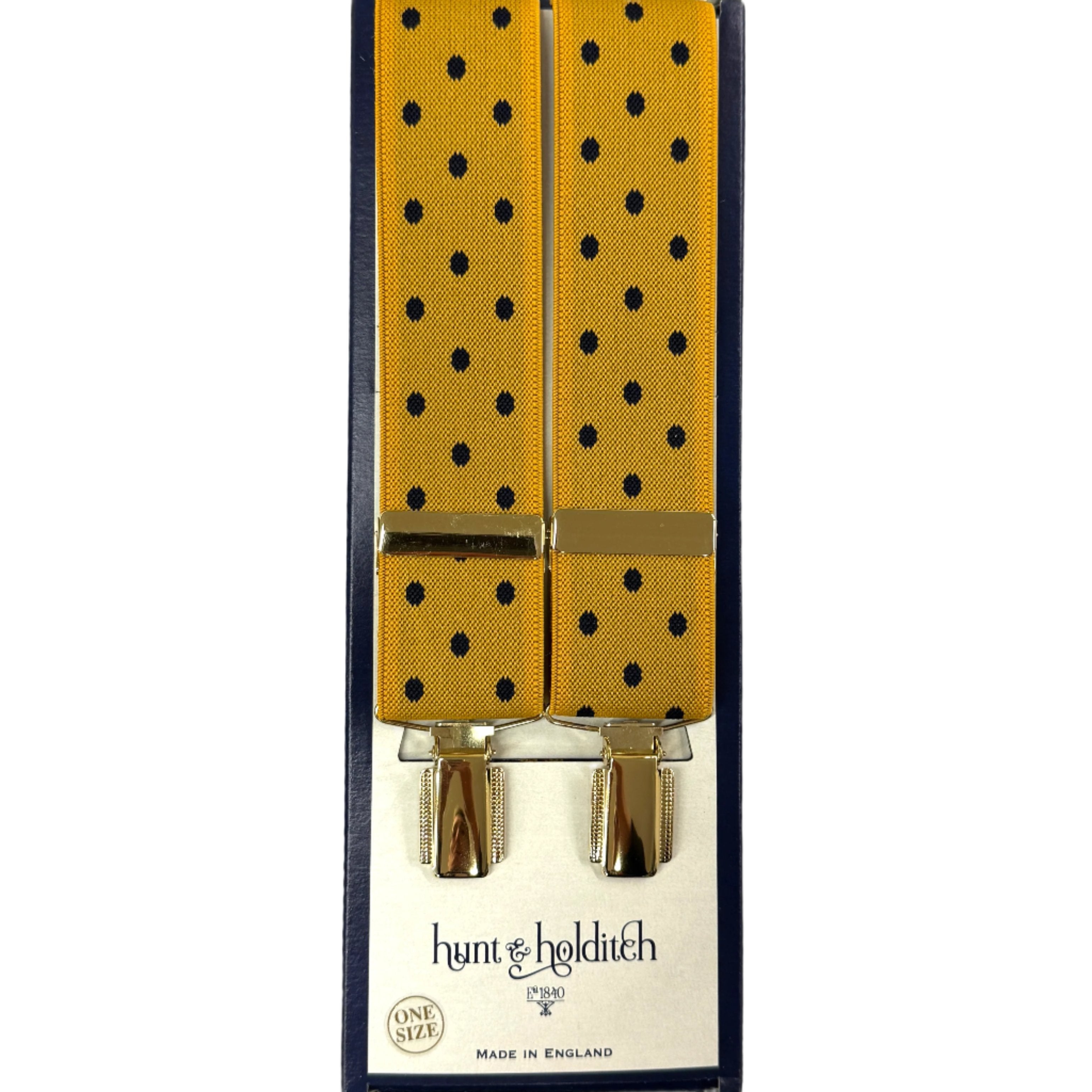 Hunt & Holditch - Fancy Clip Braces | Spot - Colour: Gold/Navy
