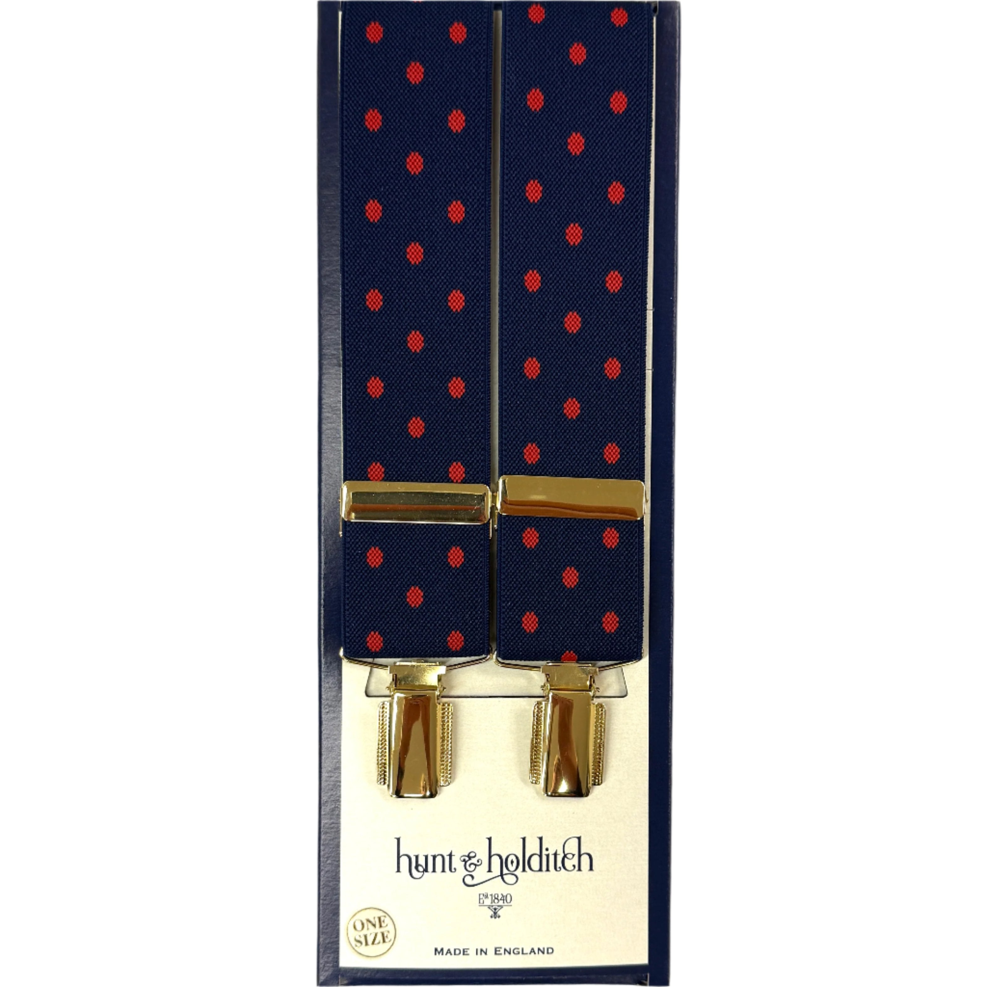 Hunt & Holditch - Fancy Clip Braces | Spot - Colour: Navy / Red