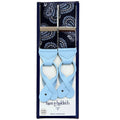Hunt & Holditch large paisley clip braces in navy and pale blue