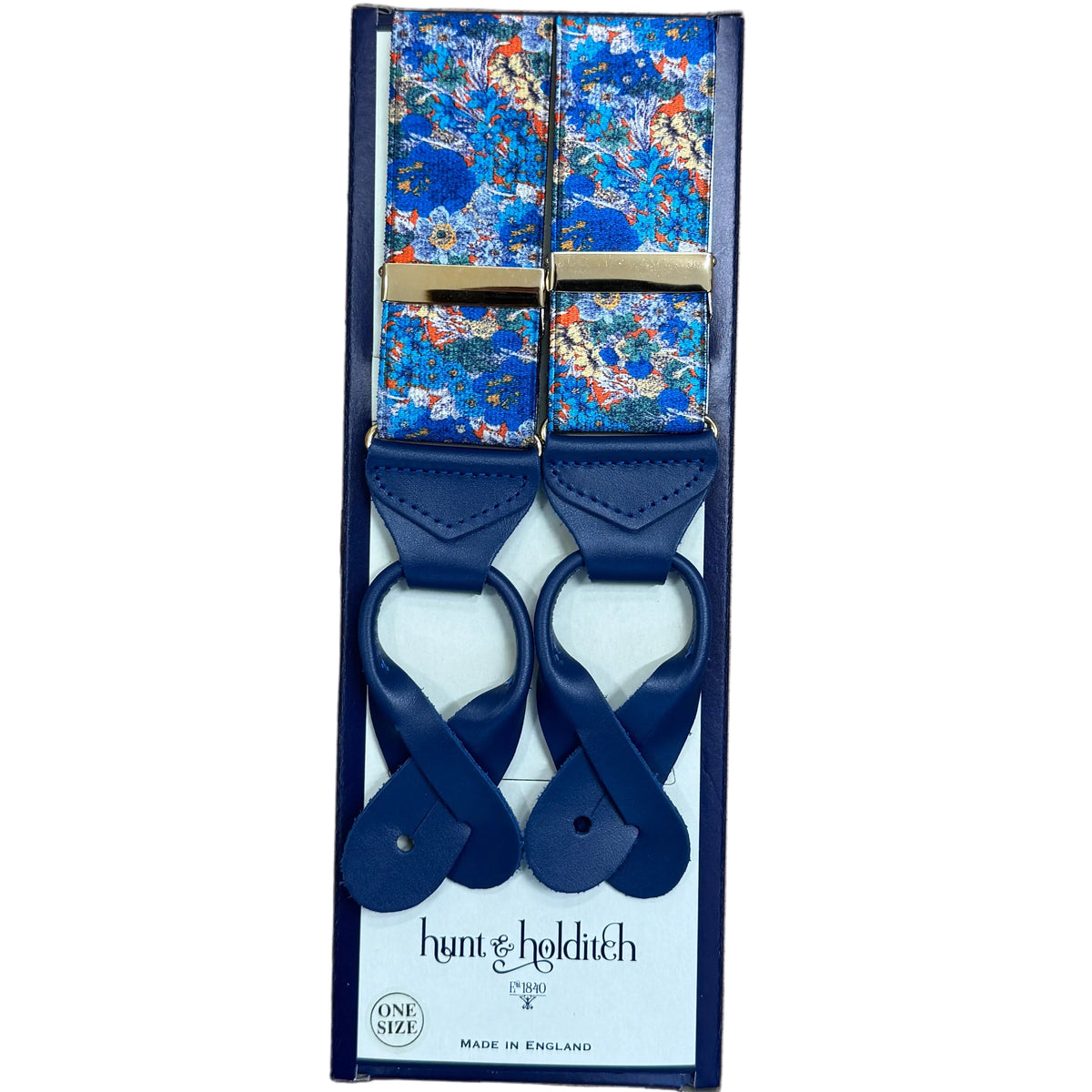 Hunt & Holditch floral button braces in blue
