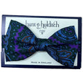 Hunt & Holditch Legs silk bow tie in green, purple and blue
