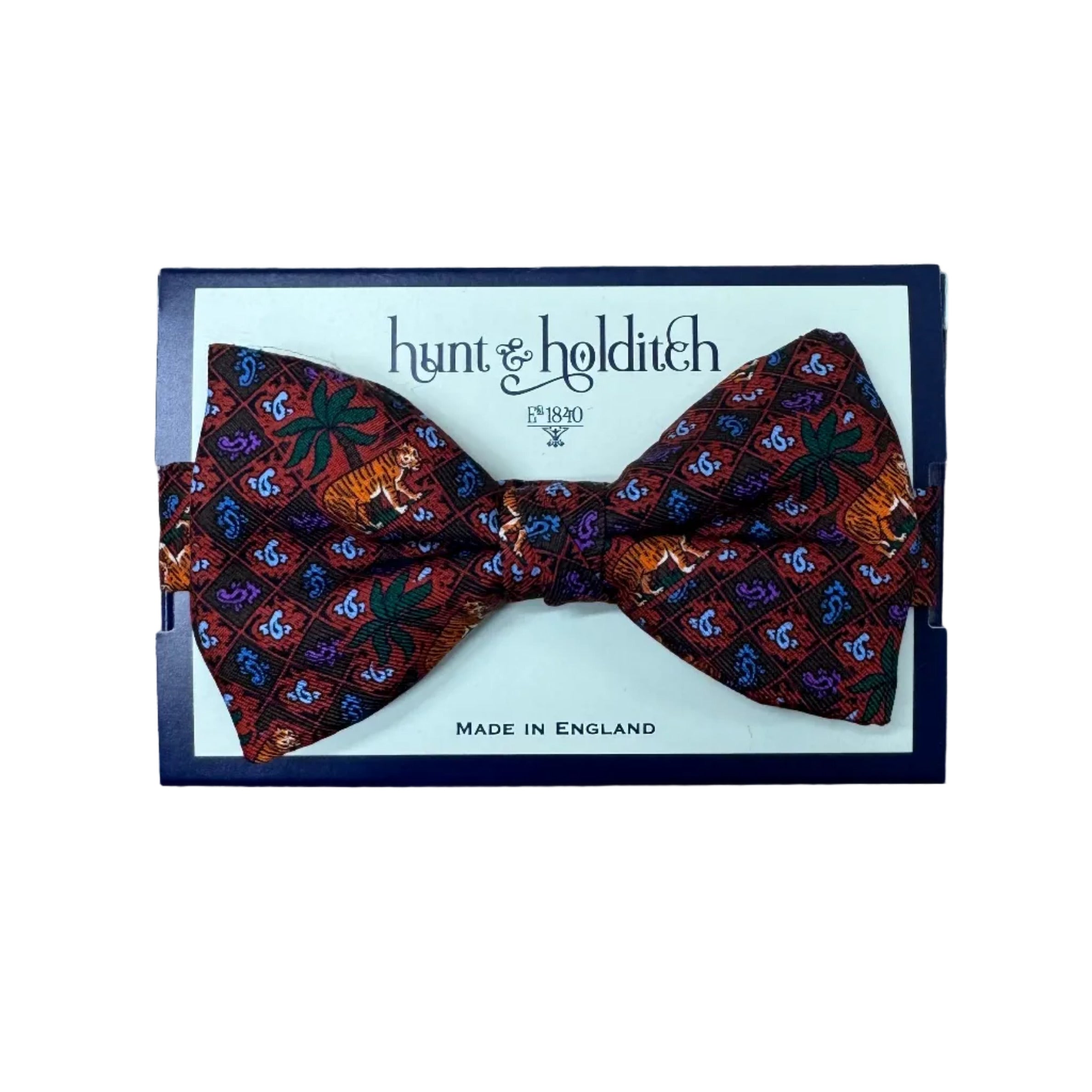 Hunt & Holditch Tigers & Palms silk bow tie in dark colours
