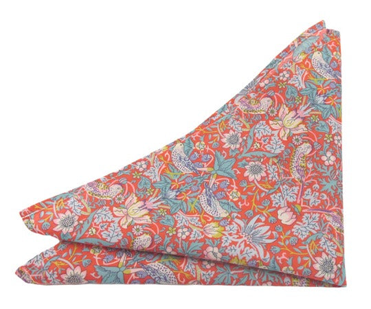 Van Buck - Pocket Square Made of Liberty Fabric - Colour: Strawberry Thief Red