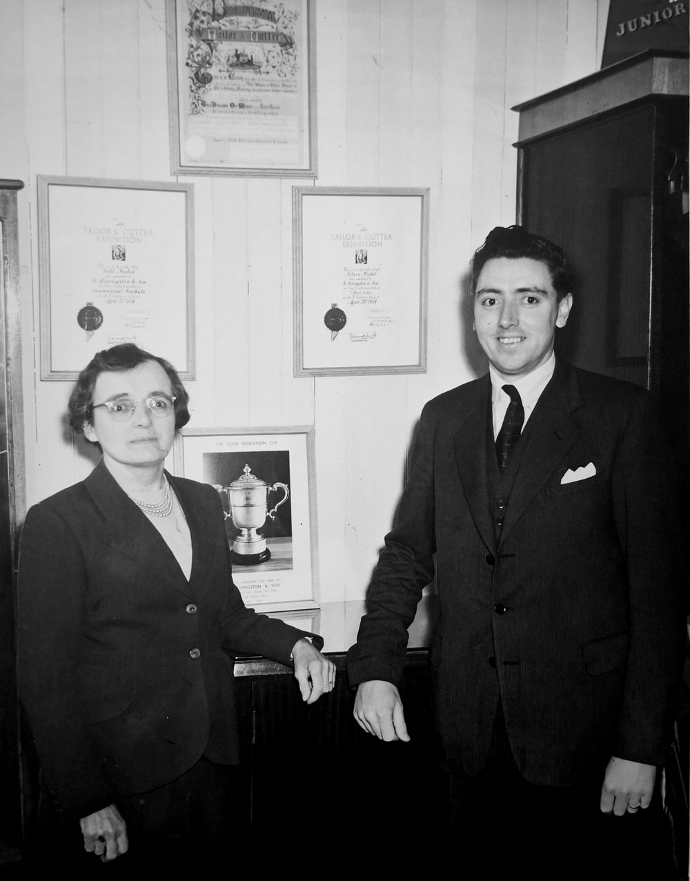 George’s mother Jessie, seen here in 1958 with her son, was very active in the firm, proving herself to be an astute businesswoman and a needlewoman extraordinaire. She continued to work in the business into in her 80s.