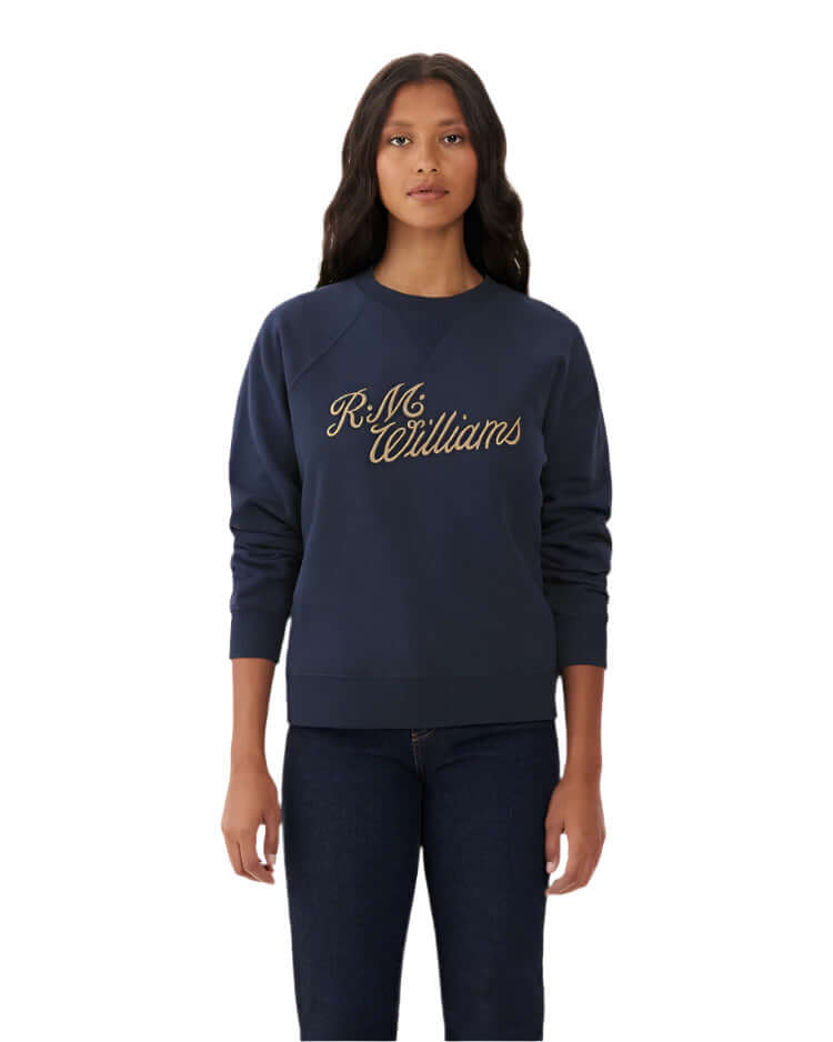 R M Williams - Contrast Script Crew - Colour: Navy
