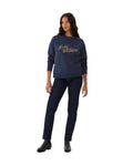 R.M. Williams Contrast Script Crew in Navy – front view