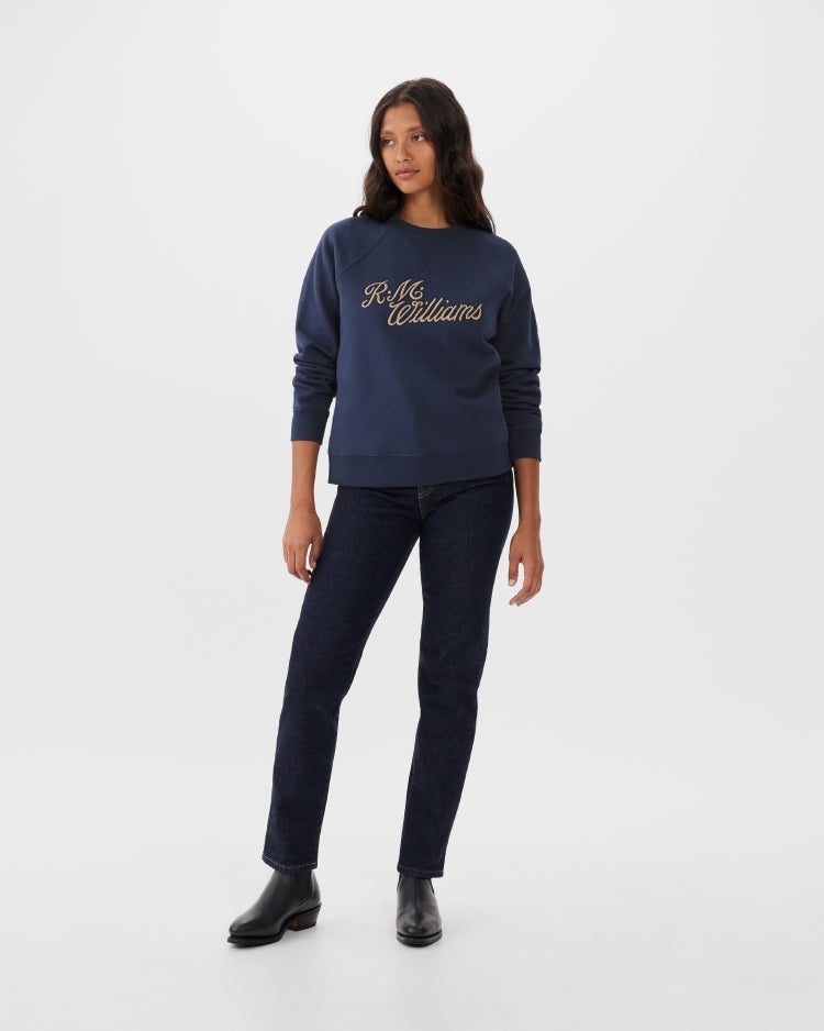 R M Williams - Contrast Script Crew - Colour: Navy