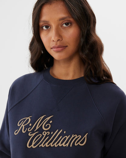 R M Williams - Contrast Script Crew - Colour: Navy