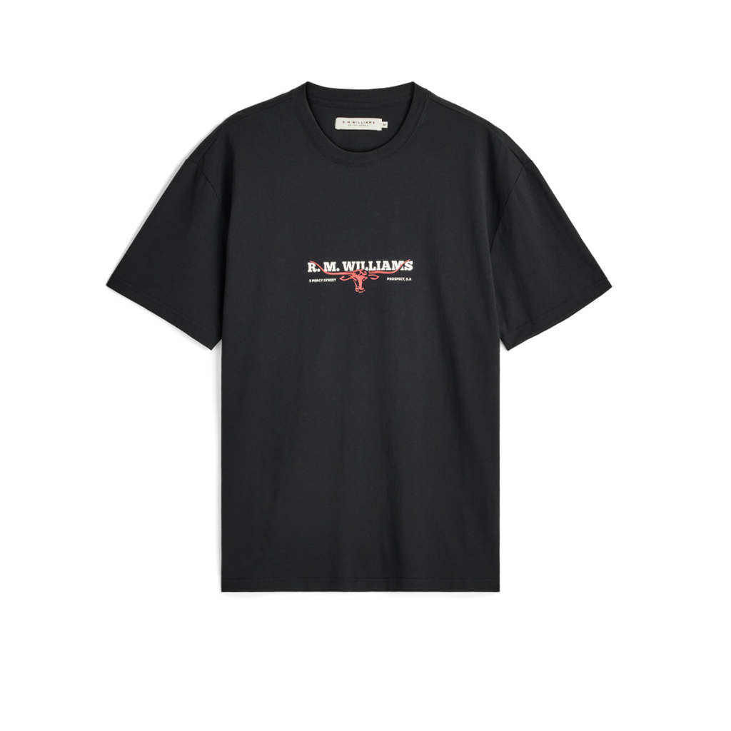 R.M.Williams Holt T-Shirt in Black on white background, view 1