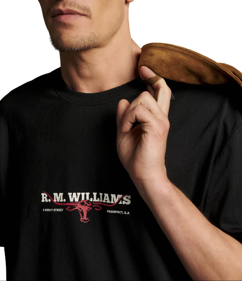 R.M.Williams Holt T-Shirt in Black on white background, view 4