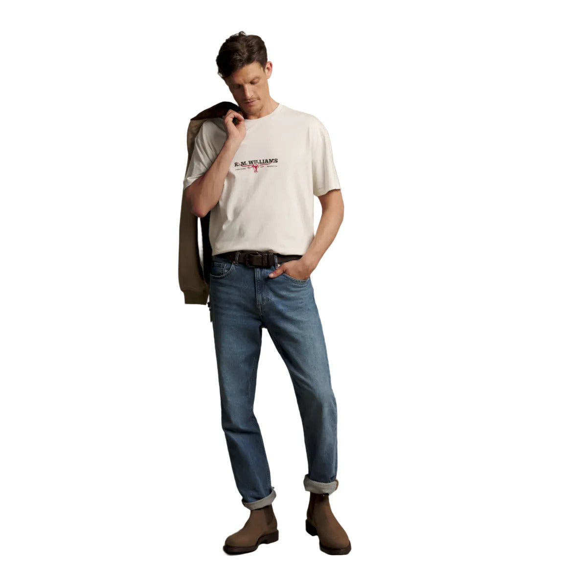 R.M.Williams Holt T-Shirt in Vintage White on white background, view 1