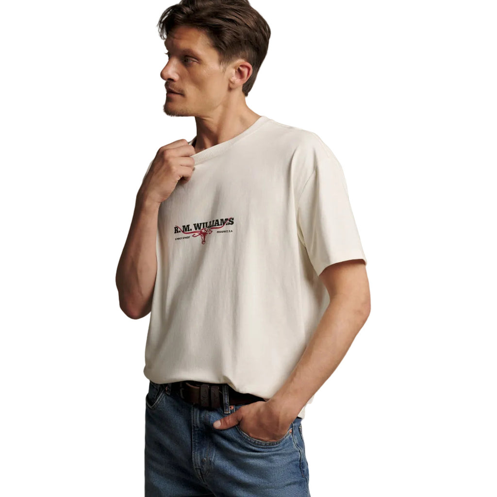 R.M.Williams Holt T-Shirt in Vintage White on white background, view 2