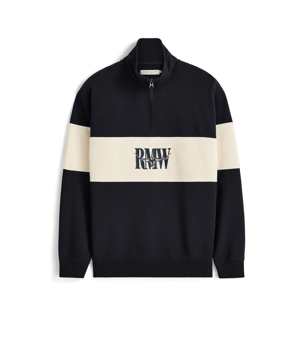 R.M.Williams Heritage Panel quarter-zip sweatshirt in Navy – product view one