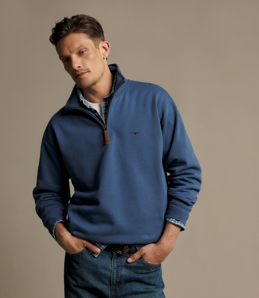 R.M.Williams Mulyungarie ¼ Zip Sweatshirt in Mid Blue, image 2