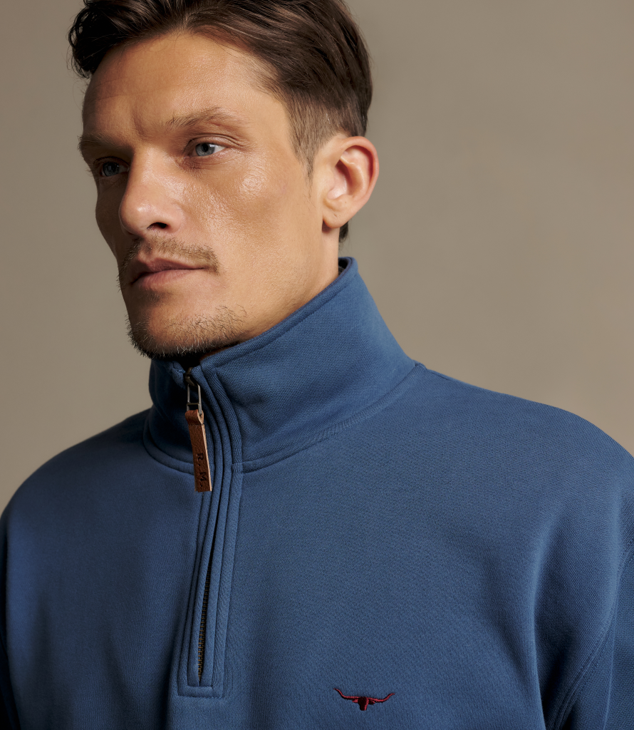 R.M.Williams Mulyungarie ¼ Zip Sweatshirt in Mid Blue, image 3