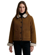 Barbour Penny Fleece Cord Jacket in Tan/Ecru fabric close-up