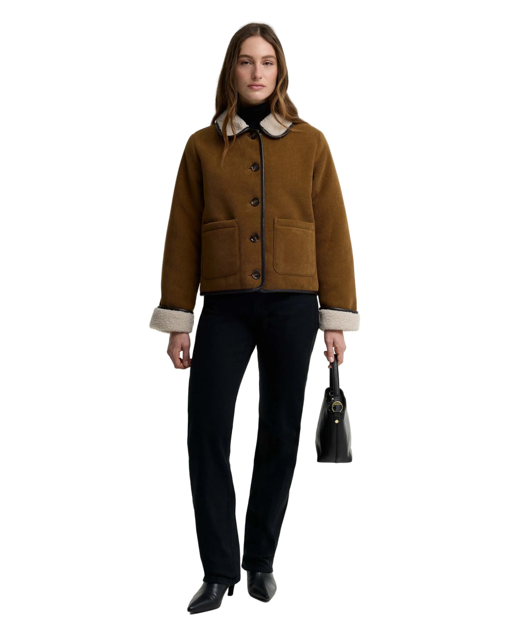 Barbour Penny Fleece Cord Jacket in Tan/Ecru side view