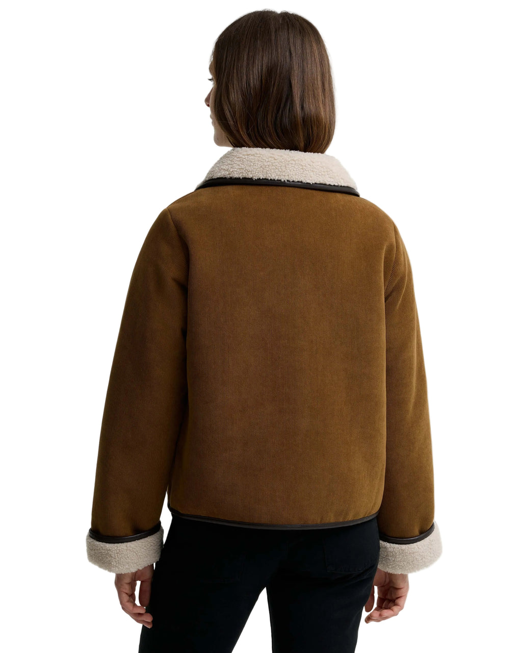 Barbour Penny Fleece Cord Jacket in Tan/Ecru detail view