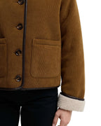 Barbour Penny Fleece Cord Jacket in Tan/Ecru back view