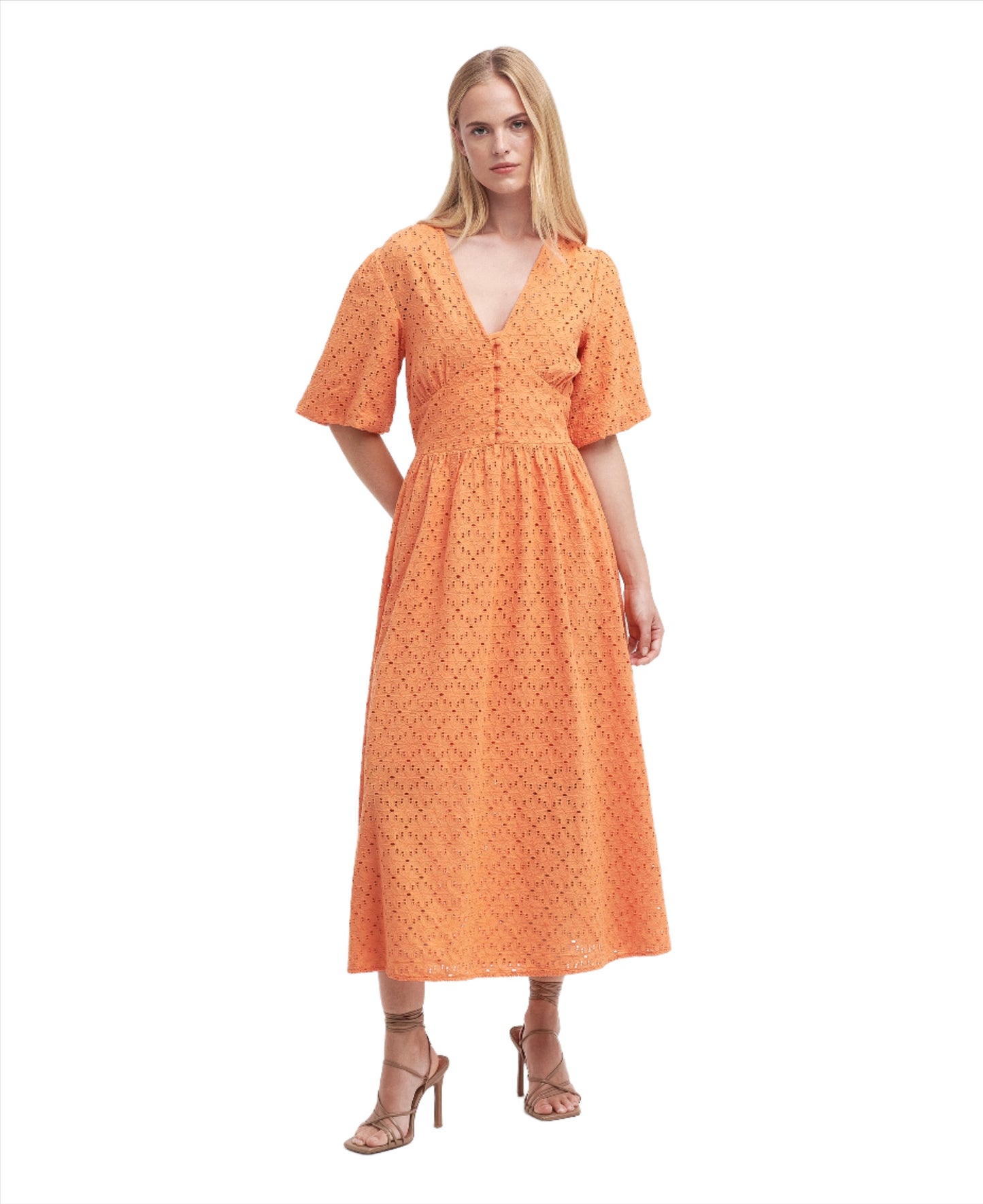 Barbour - Kelley Broiderie Anglaise Midi Dress - Colour: Apricot Crush