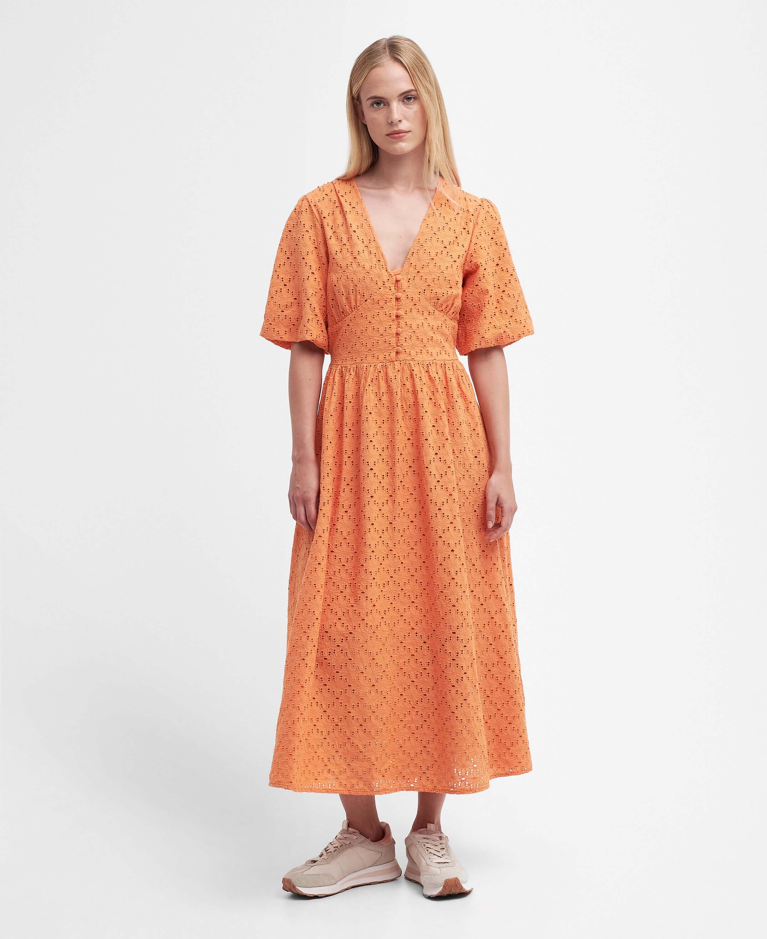 Barbour - Kelley Broiderie Anglaise Midi Dress - Colour: Apricot Crush