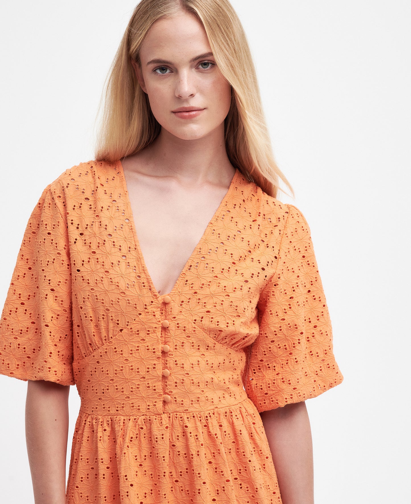 Barbour - Kelley Broiderie Anglaise Midi Dress - Colour: Apricot Crush