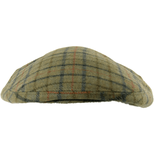 Army green tweed flat cap with shaped peak