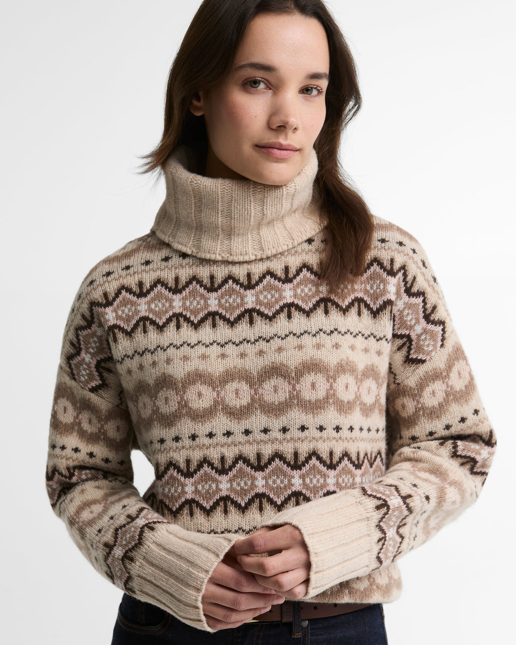 Barbour Helen Knitted Jumper in Birch Multi – styled view