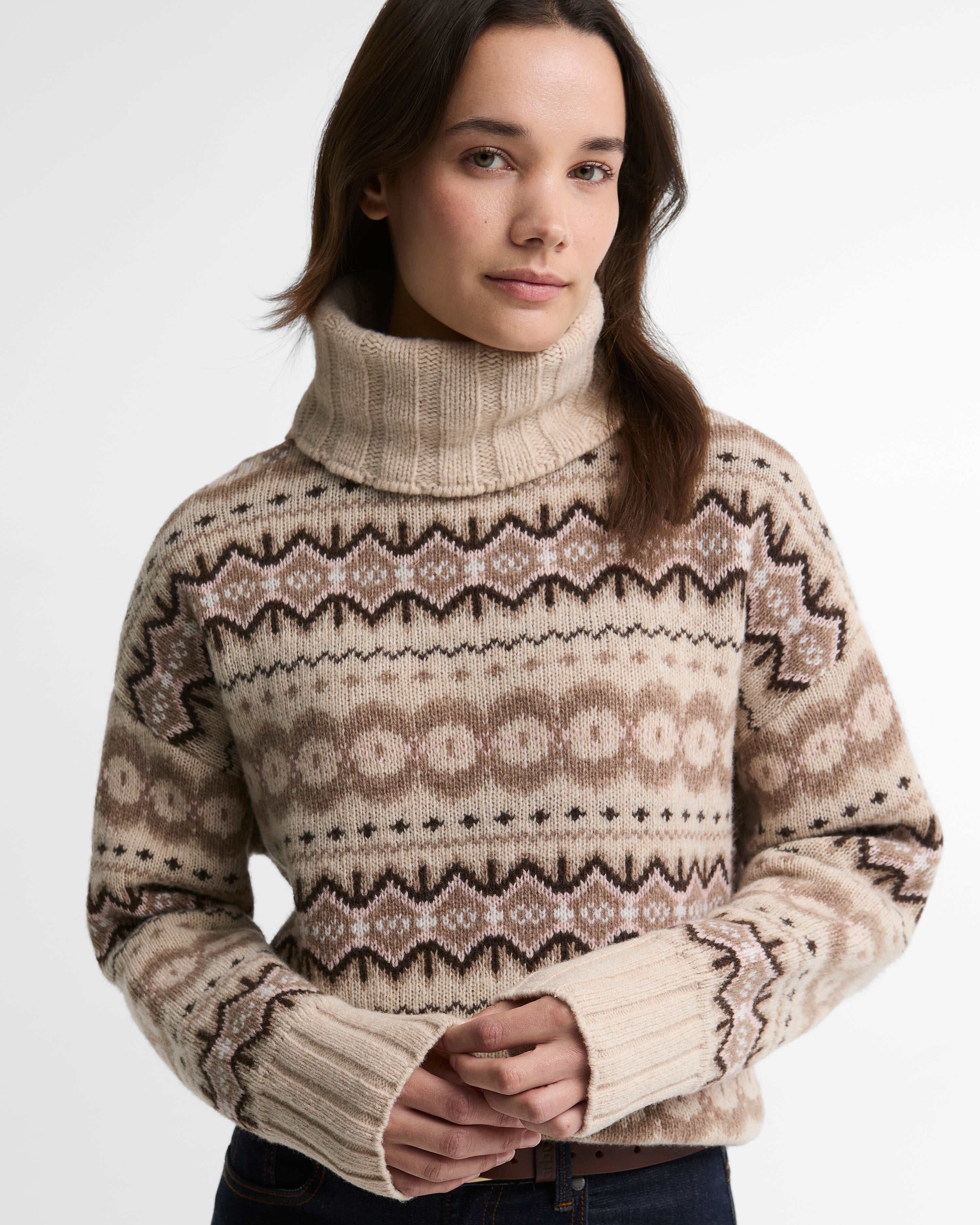 Barbour Helen Knitted Jumper in Birch Multi – styled view