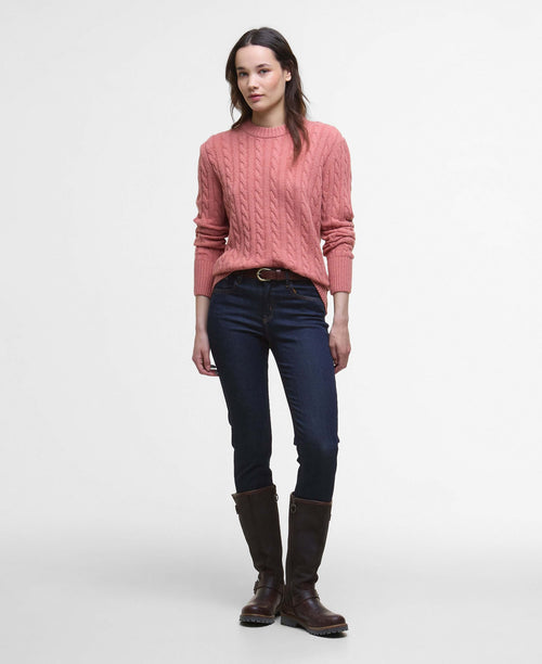 Barbour Belford Cable Knit Jumper in Arabesque – styled view