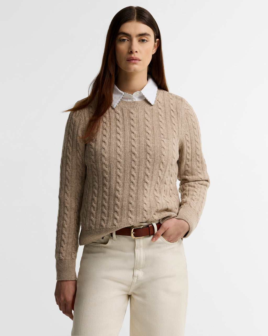 Barbour Ashdown Cable Knitted Jumper in Pink Blush – knit detail