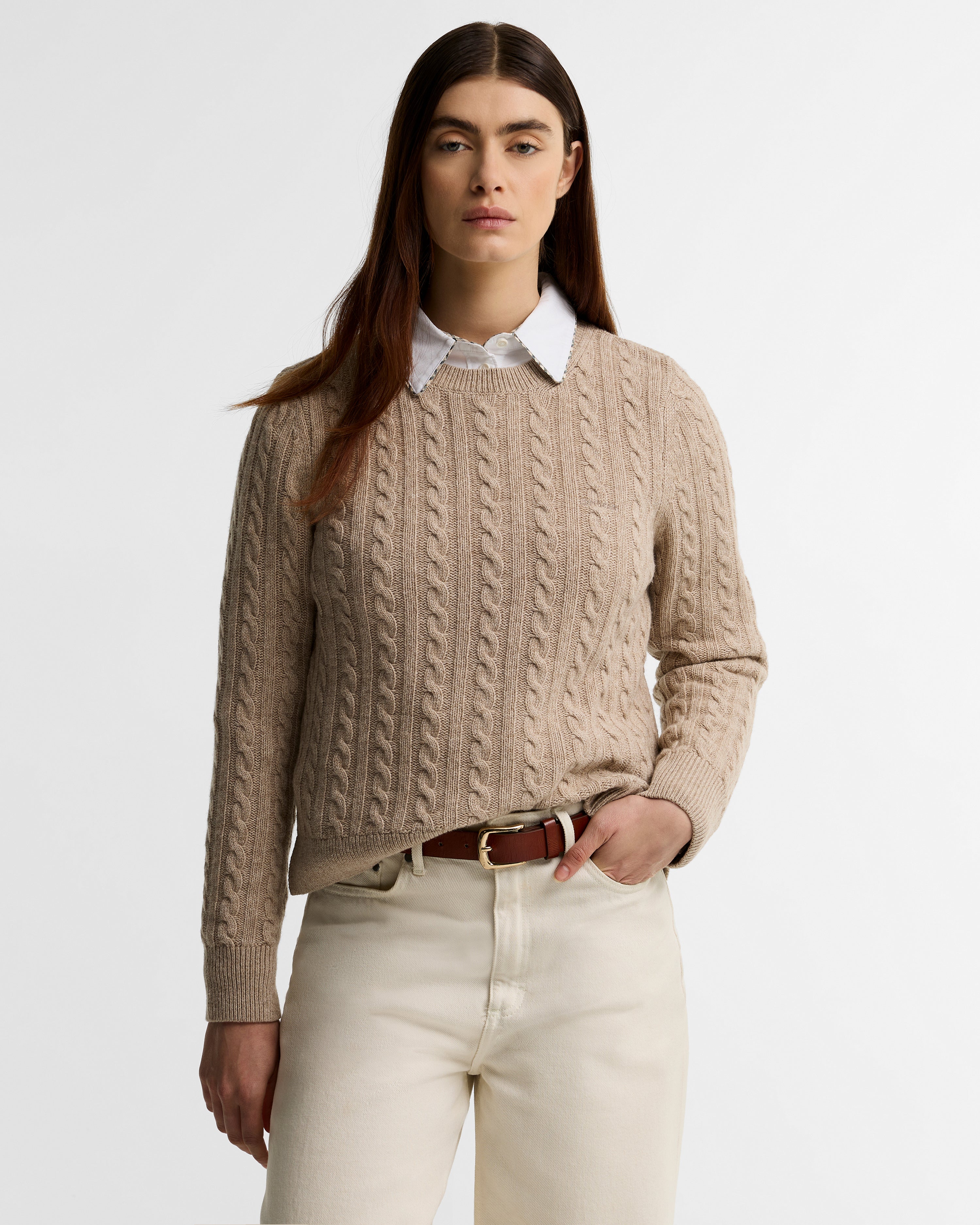 Barbour Ashdown Cable Knitted Jumper in Pink Blush – knit detail