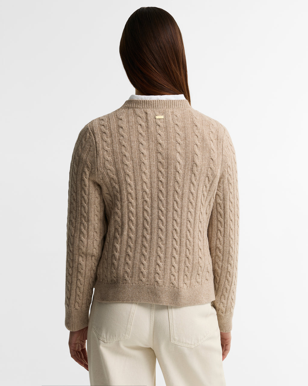 Barbour Ashdown Cable Knitted Jumper in Honey – knit detail