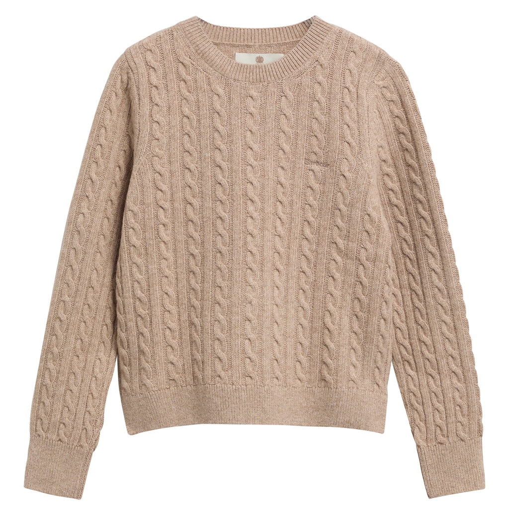Barbour Ashdown Cable Knitted Jumper in Pink Blush – styled view