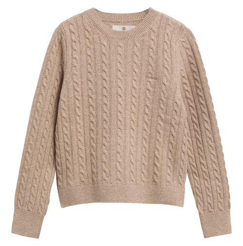 Barbour Ashdown Cable Knitted Jumper in Pink Blush – styled view