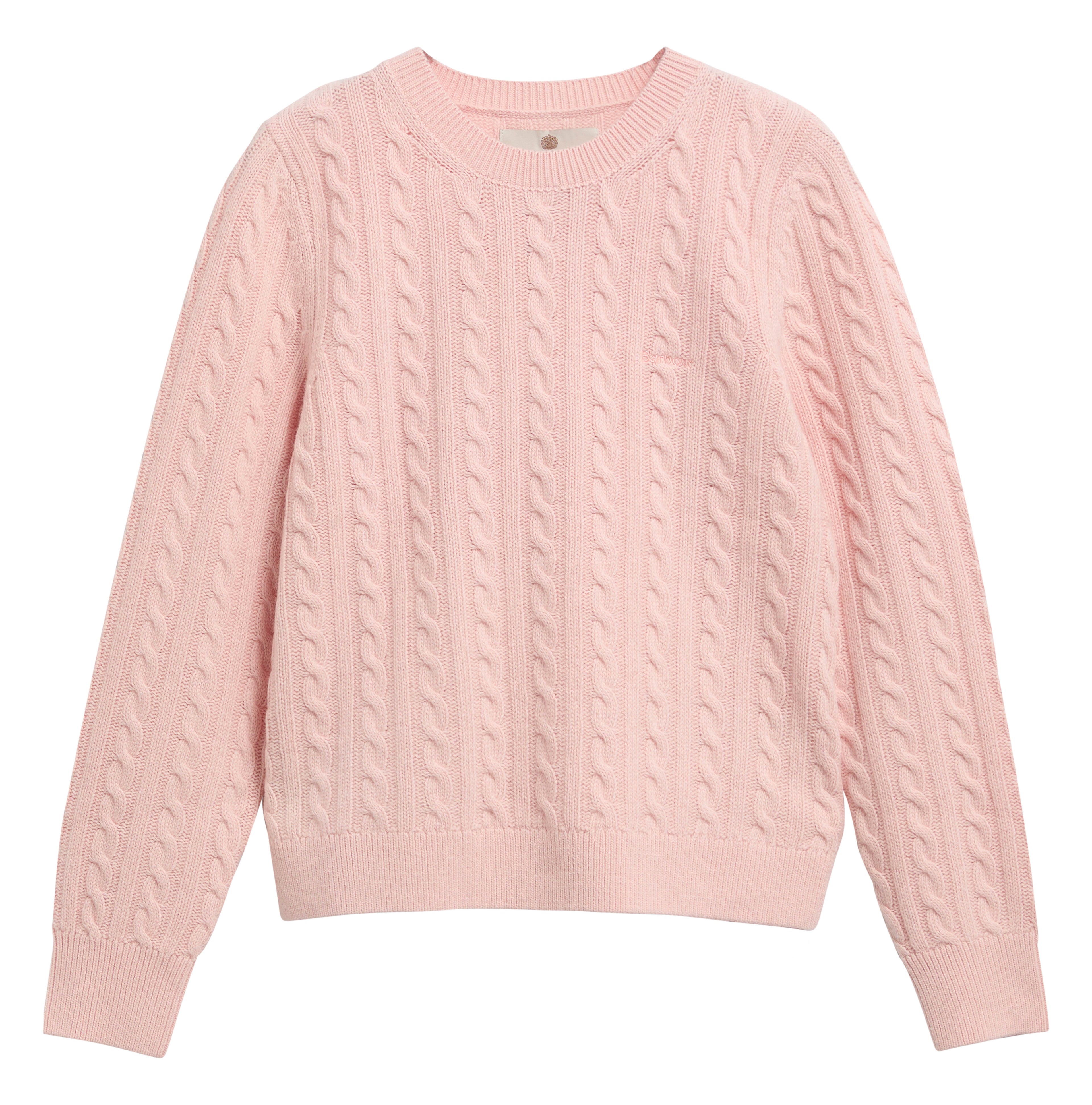 Barbour Ashdown Cable Knitted Jumper in Pink Blush – front view