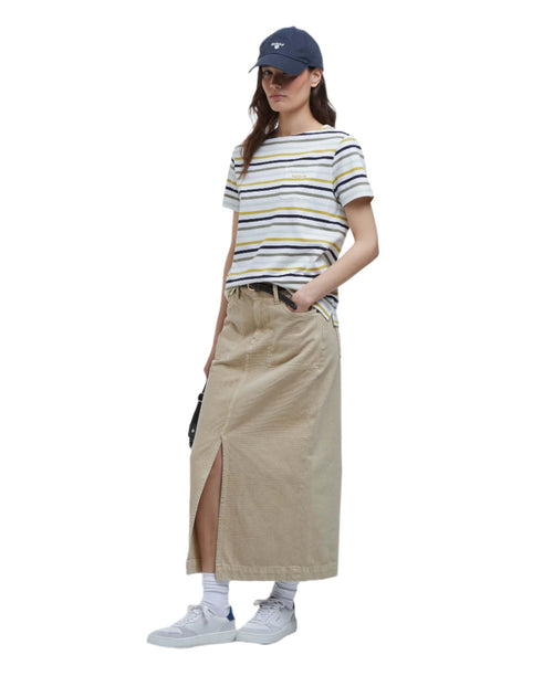 Barbour Bradley Stripe T-Shirt in Cloud Stripe – styled view