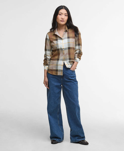 Barbour women’s Bredon check shirt in Light Muted Tartan – styled outfit