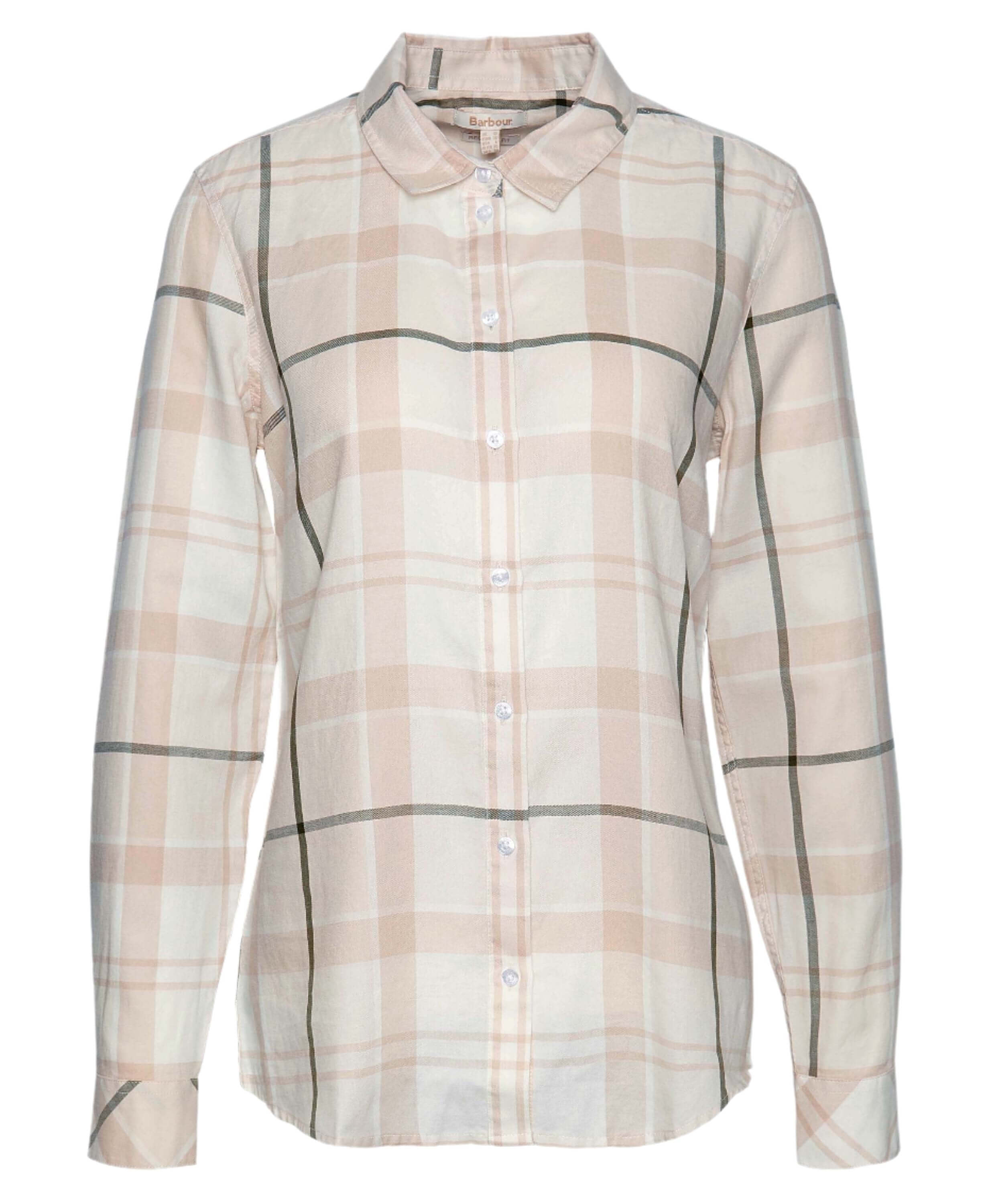 Barbour Bredon Check Shirt in Winter White and Loden, flat view