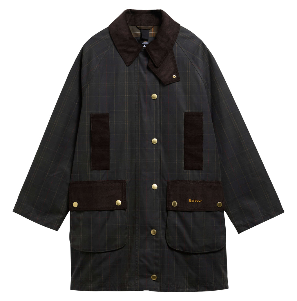 Barbour Tartan Modern Beaufort Waxed Jacket in Classic Tartan/Olive front view