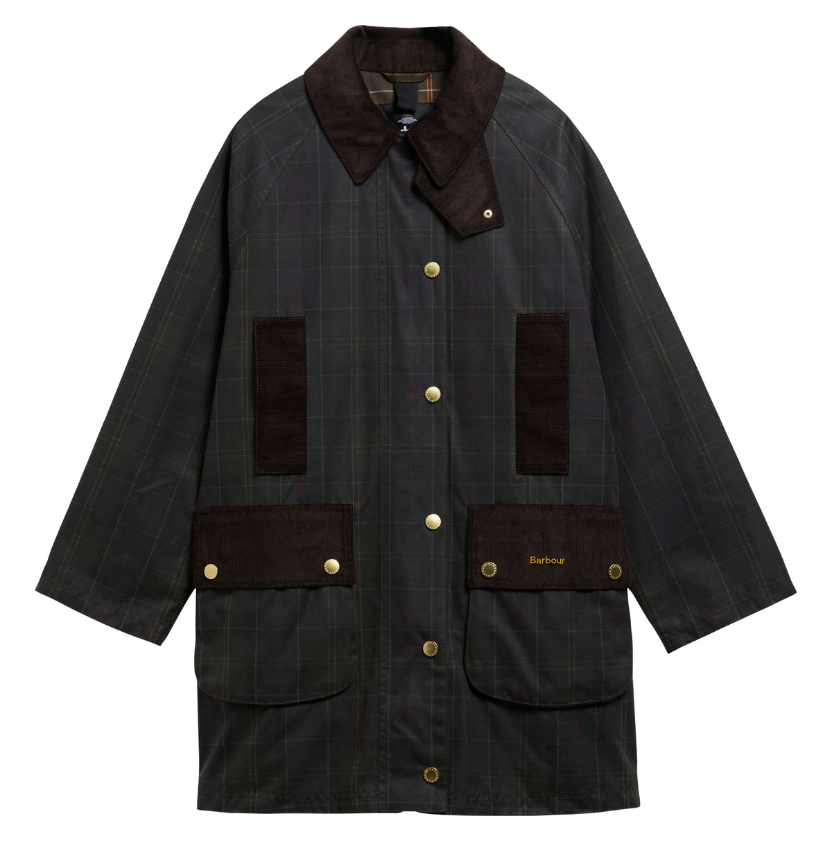 Barbour Tartan Modern Beaufort Waxed Jacket in Classic Tartan/Olive front view