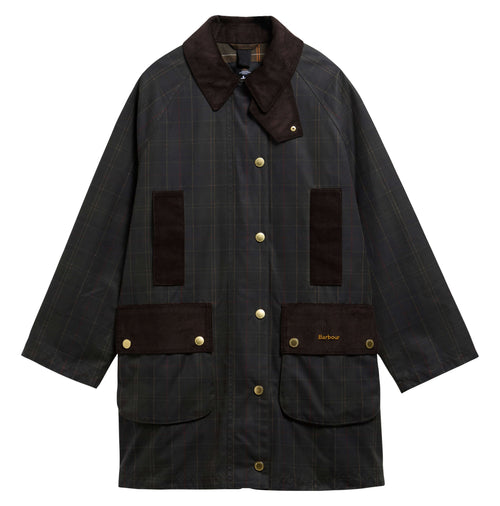 Barbour Tartan Modern Beaufort Waxed Jacket in Classic Tartan/Olive front view