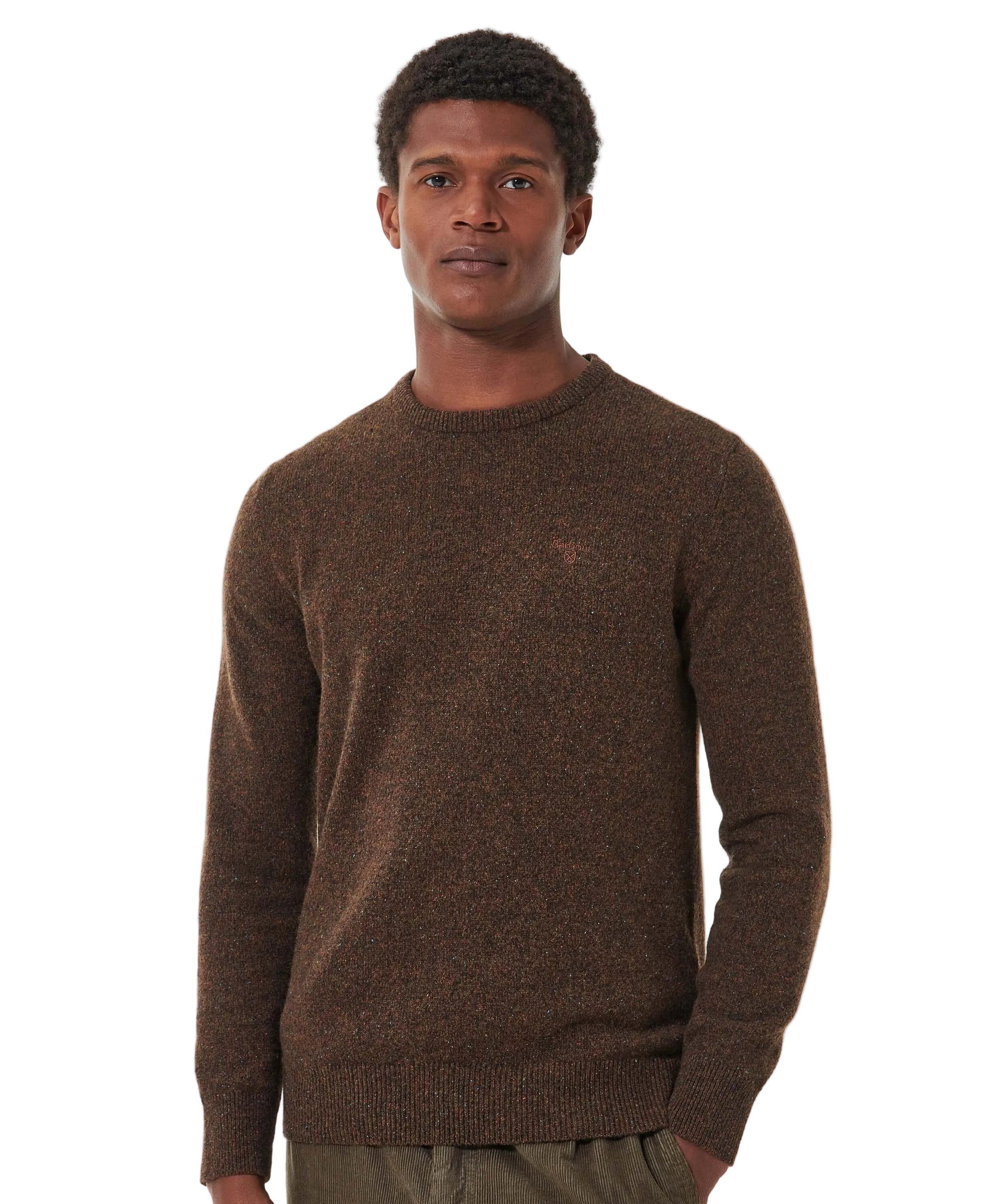 Barbour Tisbury Crew Neck Jumper in Dark Sand – front view