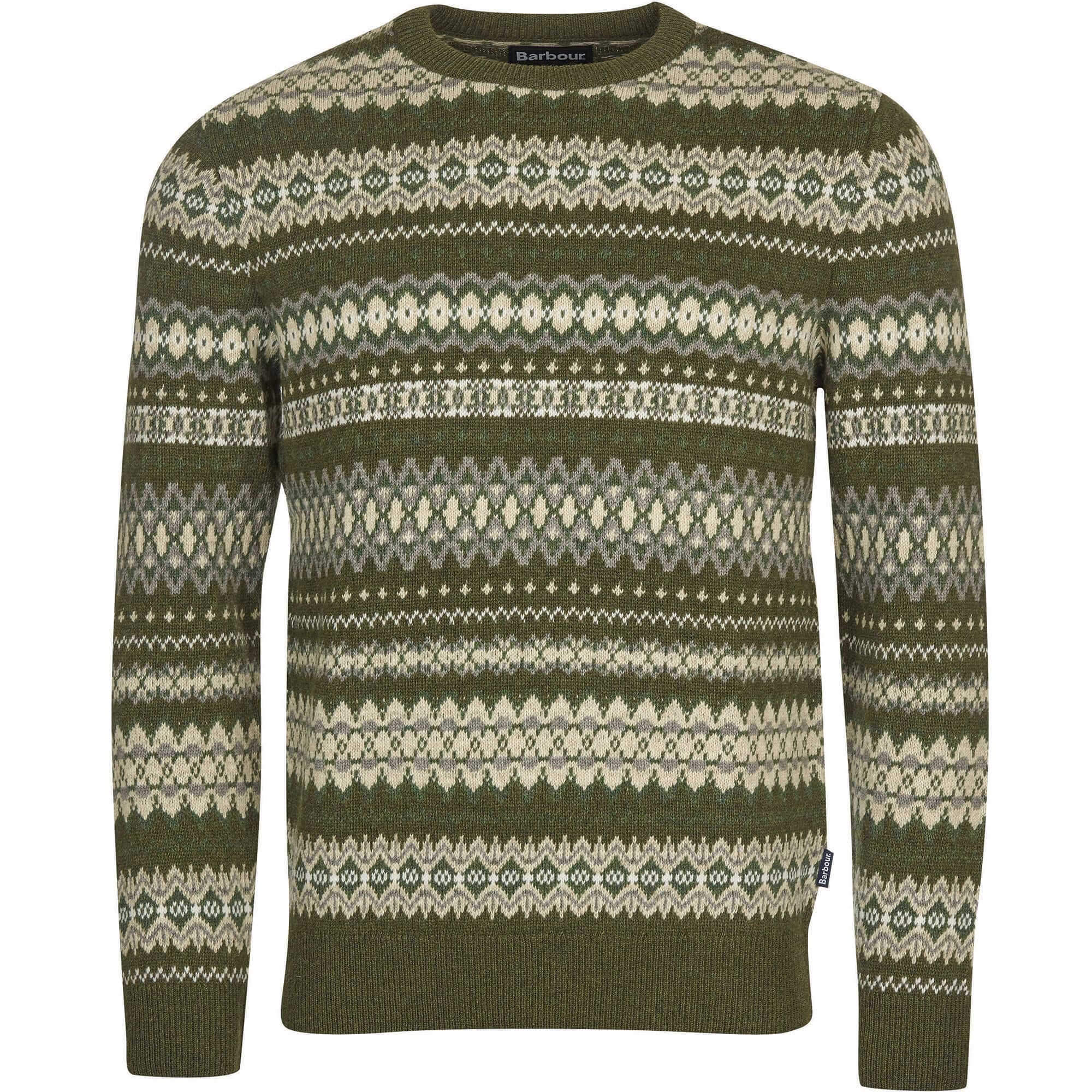 Barbour Case Fair Isle lambswool jumper in Olive, product view