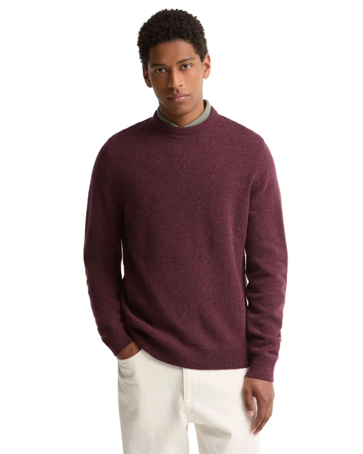 Holden Crew Neck Sweater in Ruby Marl – lifestyle view