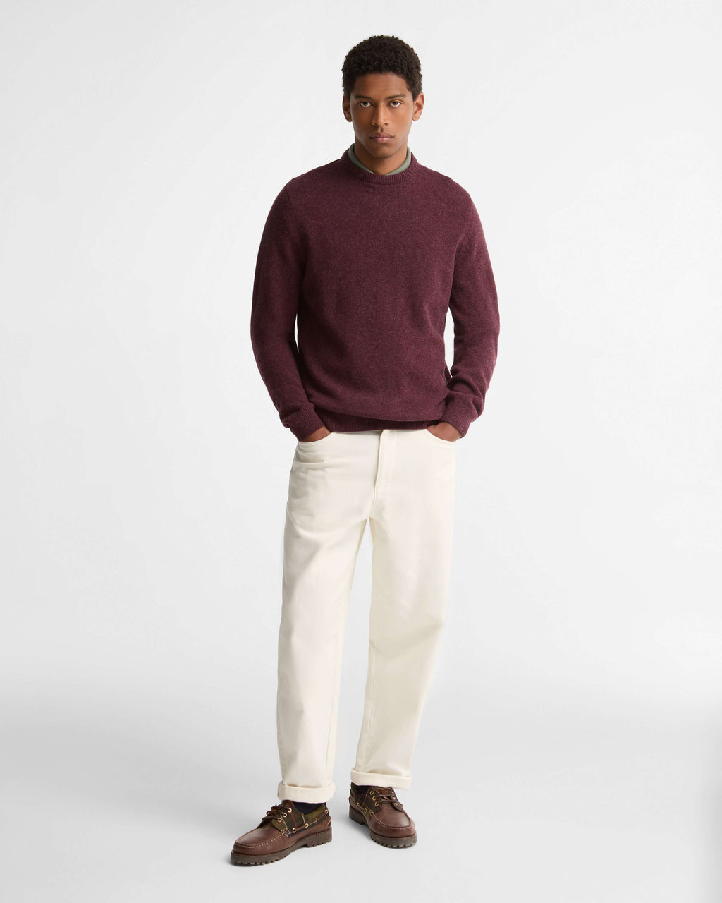 Holden Crew Neck Sweater in Ruby Marl – side view