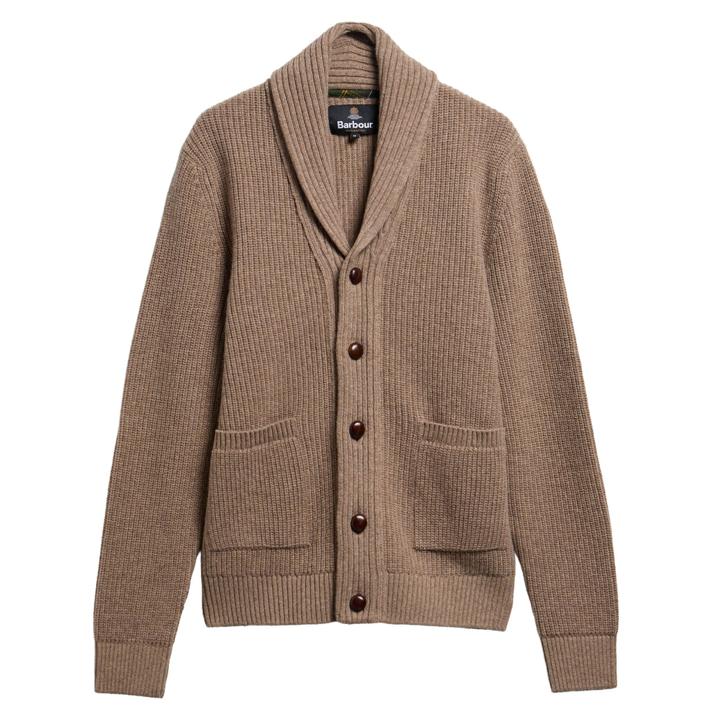 Hartland Knitted Shawl Neck Cardigan in Stone – front view