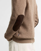 Hartland Knitted Shawl Neck Cardigan in Stone – worn view