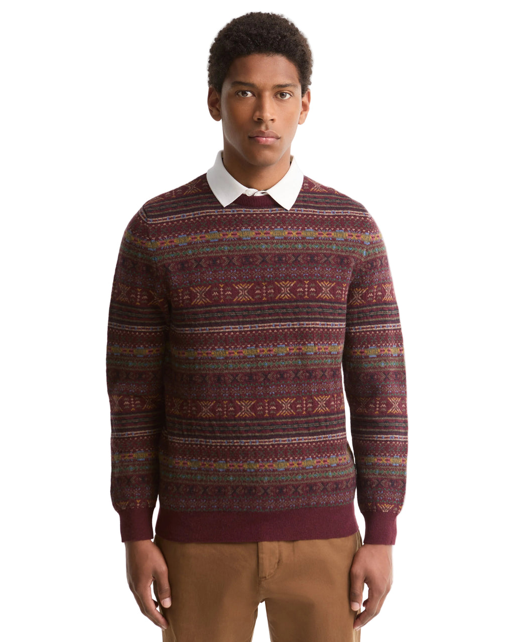 Barbour Dalehead Fairisle Crew Neck Jumper in Wine front product view